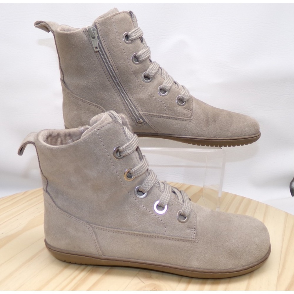 Groundies Salzburg Barefoot Boots, Women’s Taupe Suede Lace-Up Ankle Boots - Picture 3 of 10
